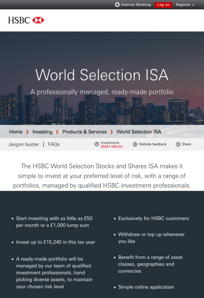 HSBC ISA Investment Site - Wealth management copywriting case study
