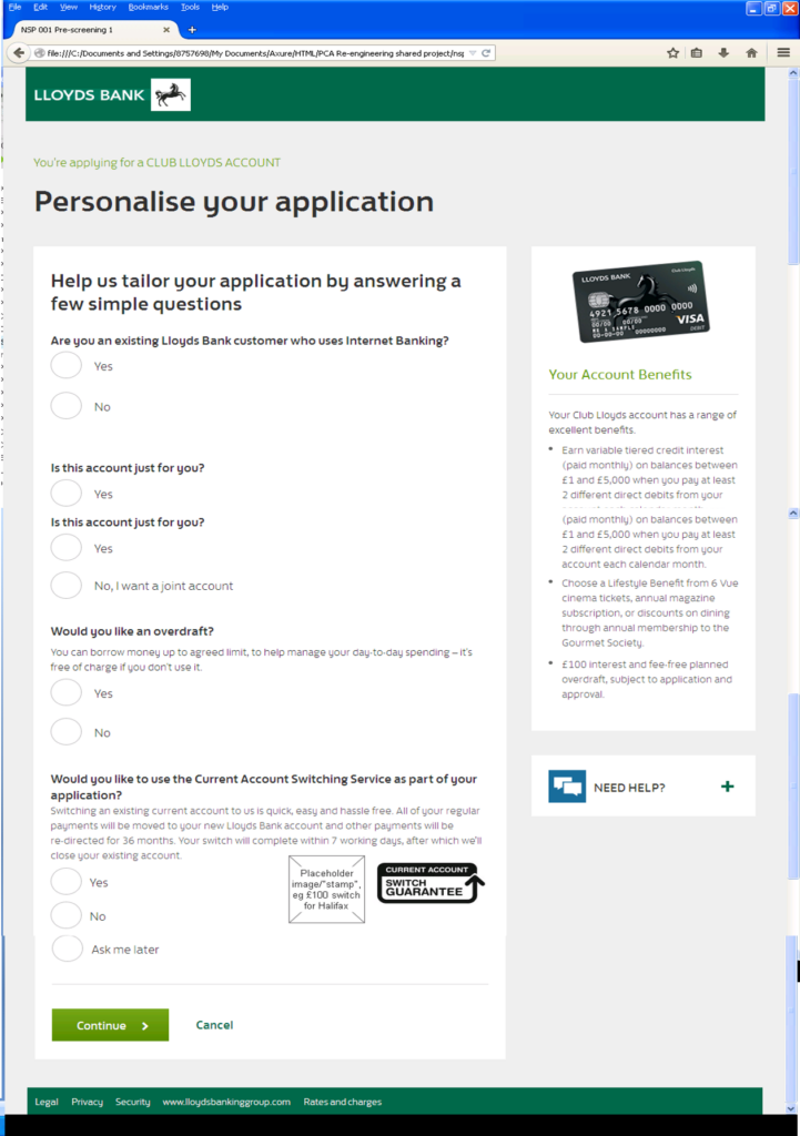 The Lloyds Banking Group - Personal Current Account Page